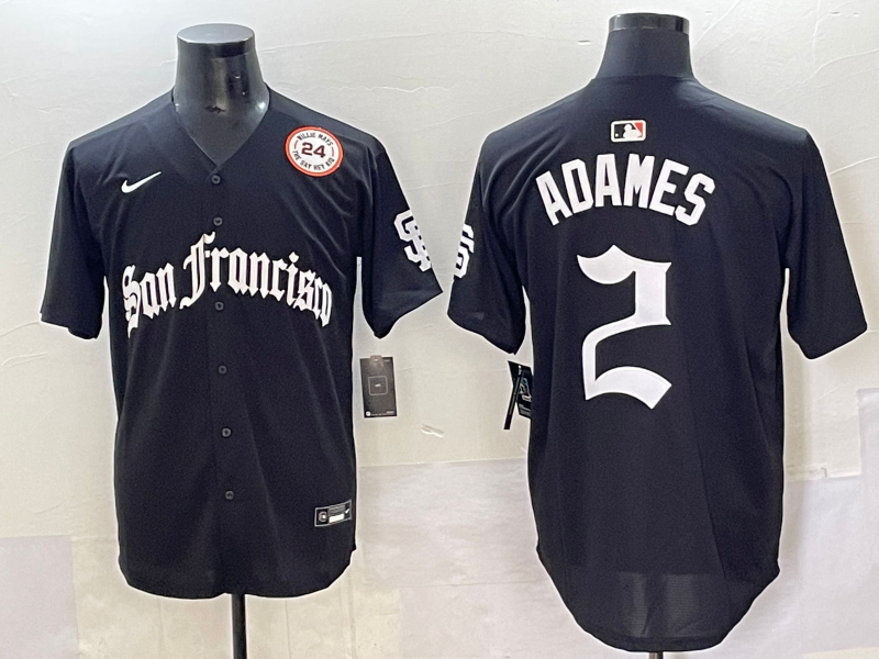 Men 2025 San Francisco Giants #2 Adames Black Five generations Joint Name Nike MLB Jersey style 12